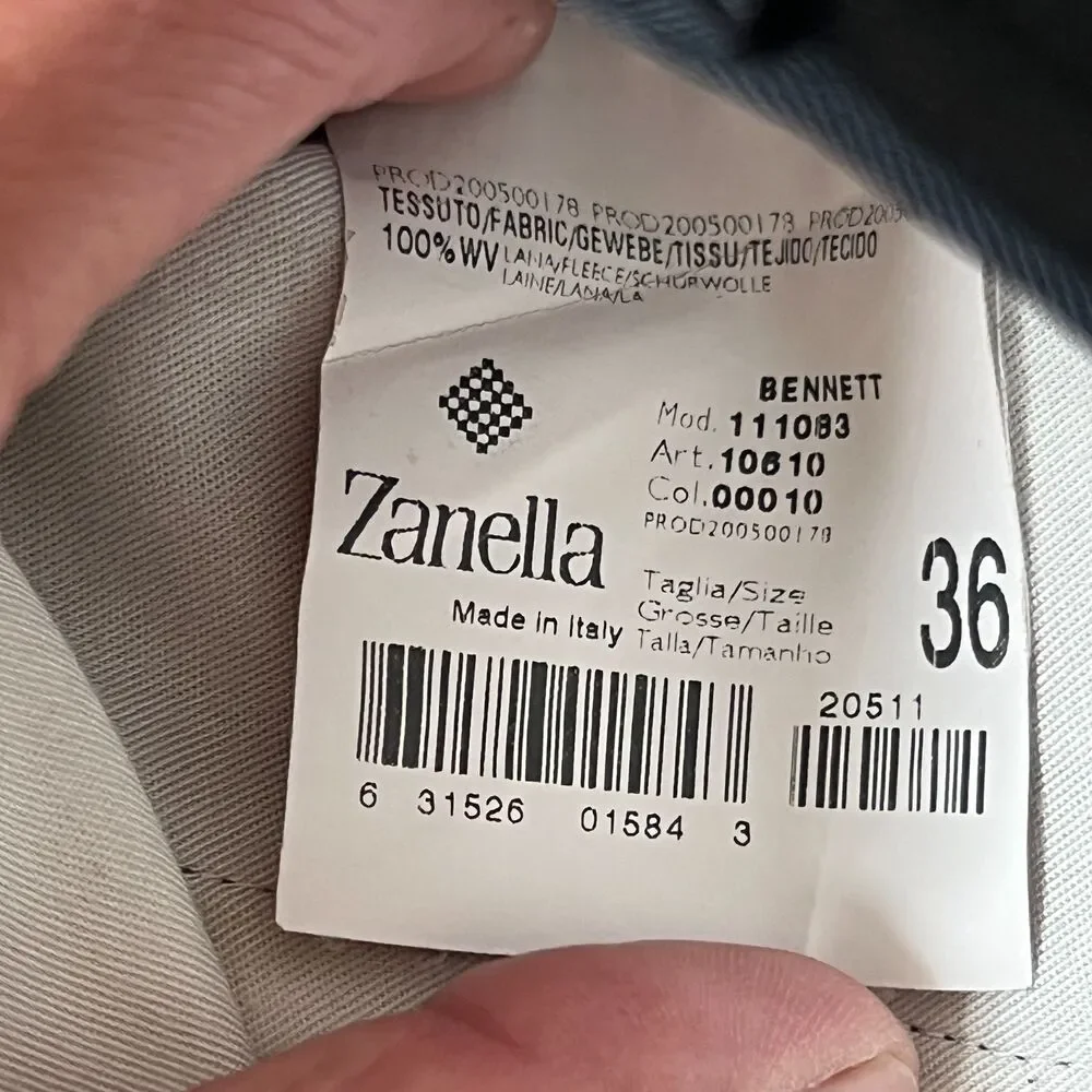 Zanella Bennett Mens 36x28 Black 100% Wool Pleated Cuffed Dress Pants Italy MINT